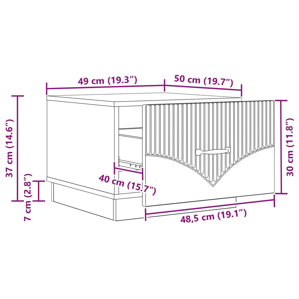 Coffee Table with Drawer White Modern Living Room Storage 49x50x37 cm