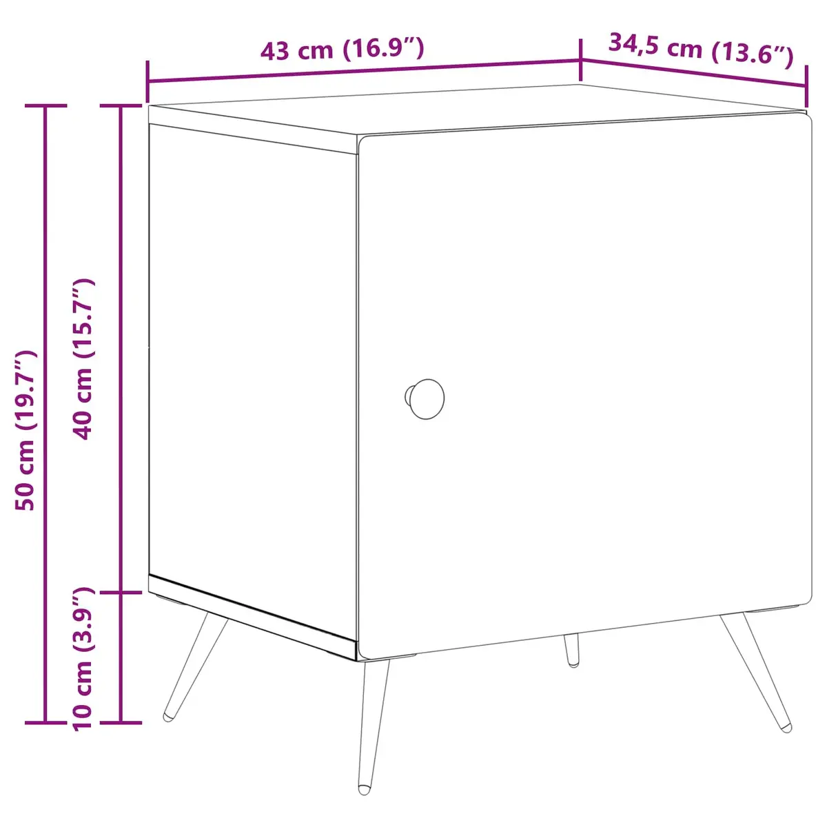 White Nightstand 43x34.5x50cm
