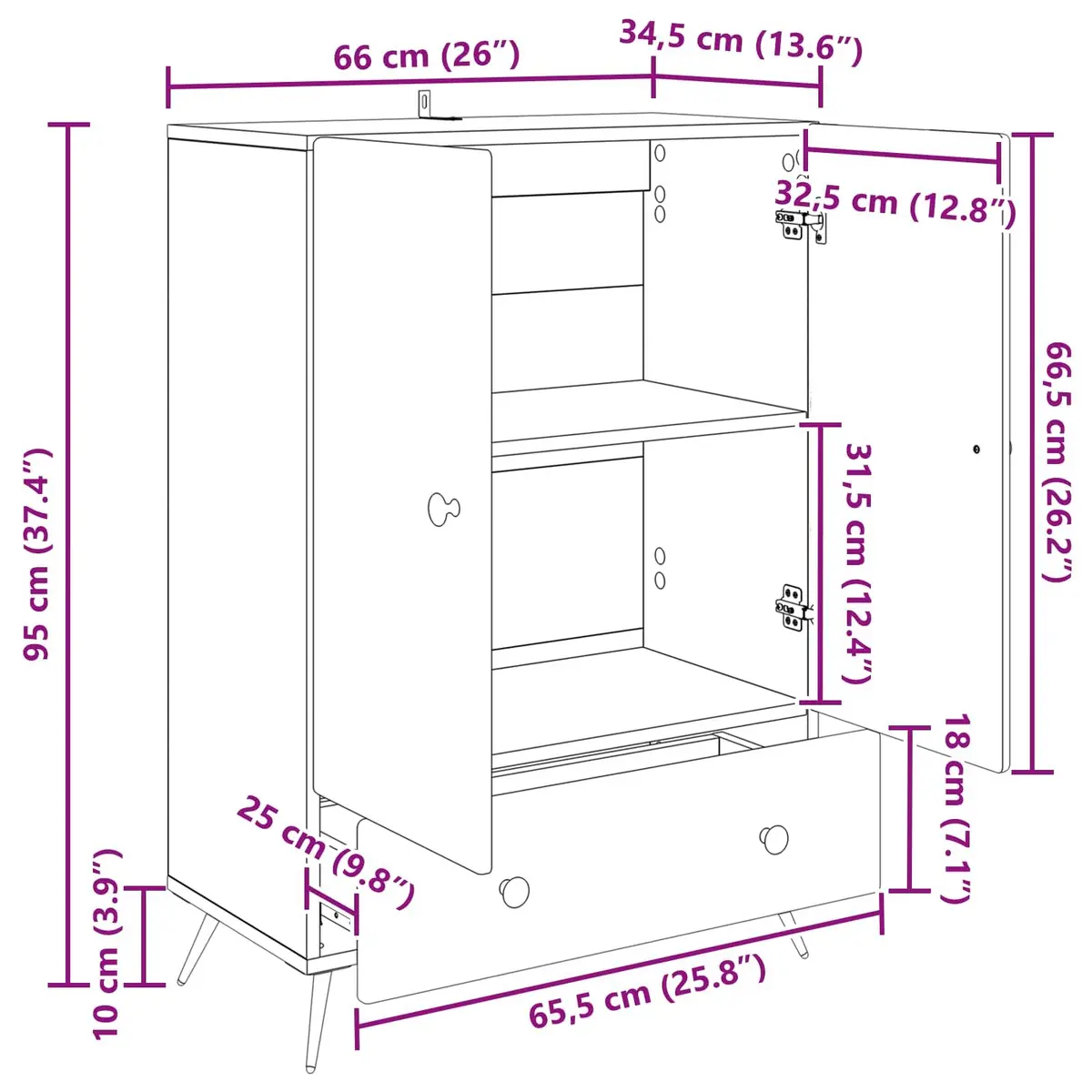 Sideboard Buffet Cabinet White Storage Furniture 66x34.5x95cm