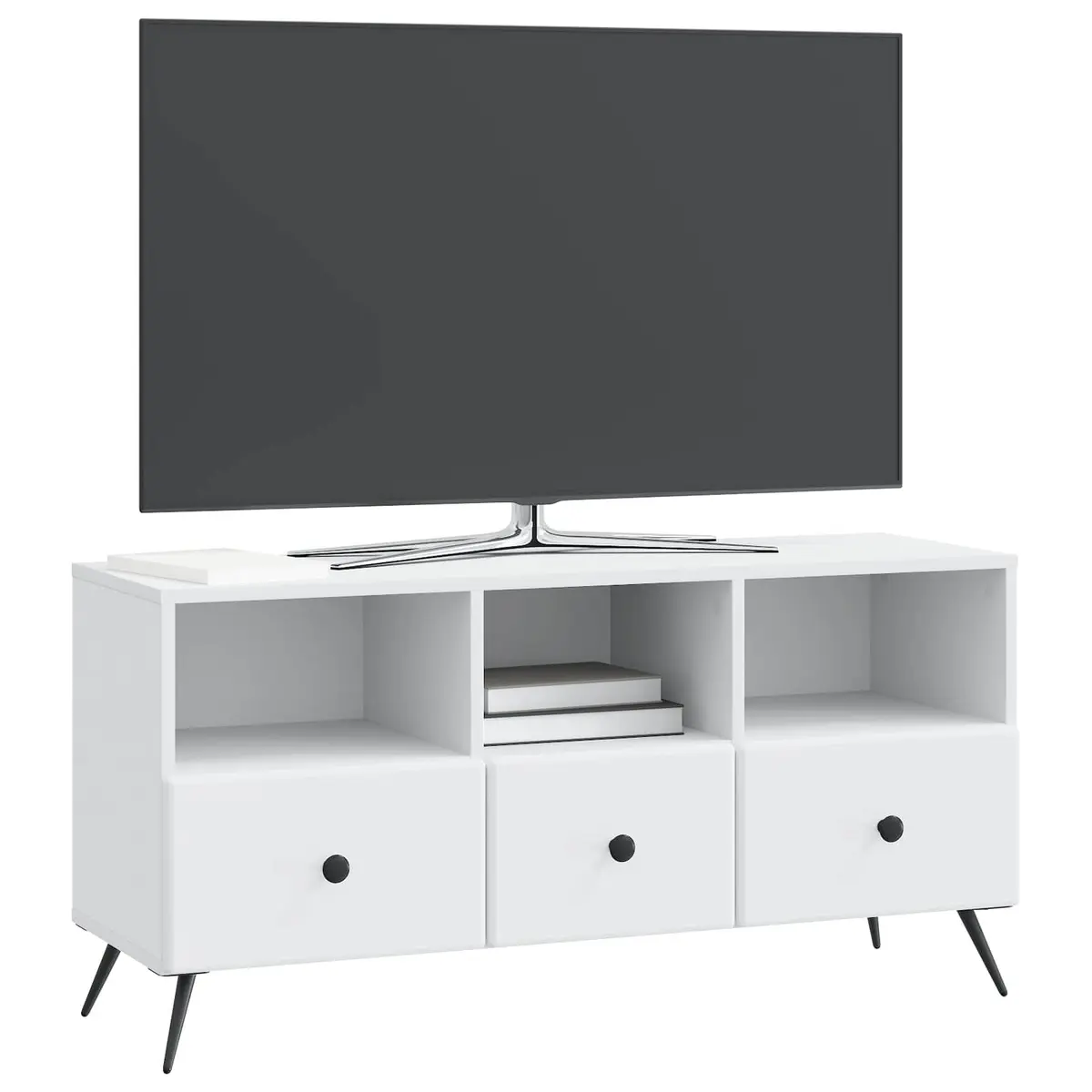 TV Cabinet White Engineered Wood Entertainment Unit with Storage Drawers and Shelves 102 x 34.5 x 50 cm