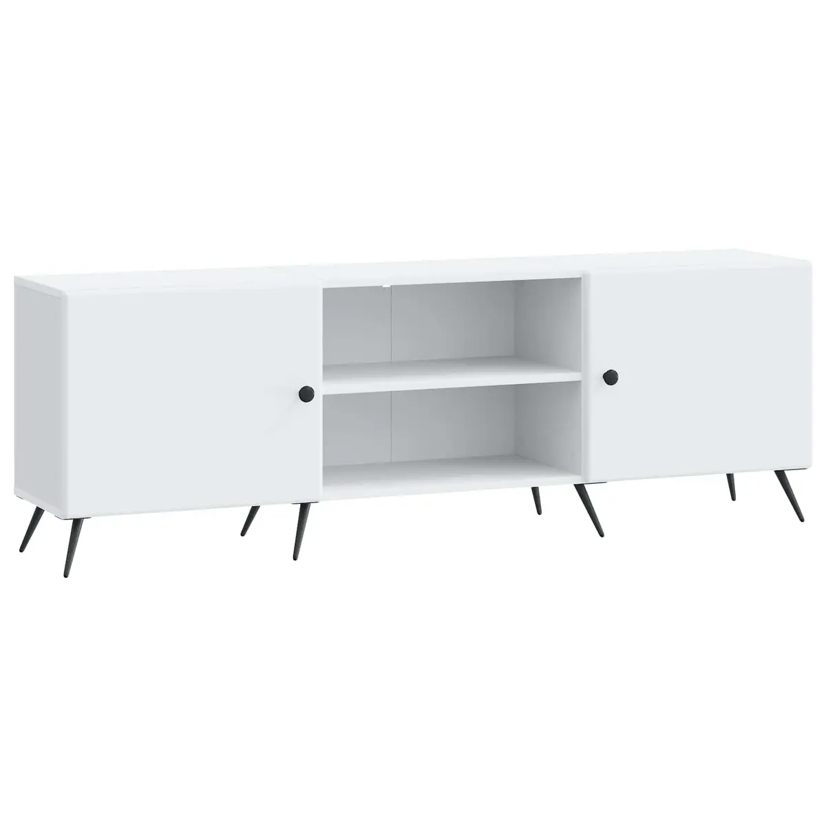 TV Cabinet Vintage White Lowboard Media Unit Engineered Wood Metal Legs 150 x 31 x 50 cm