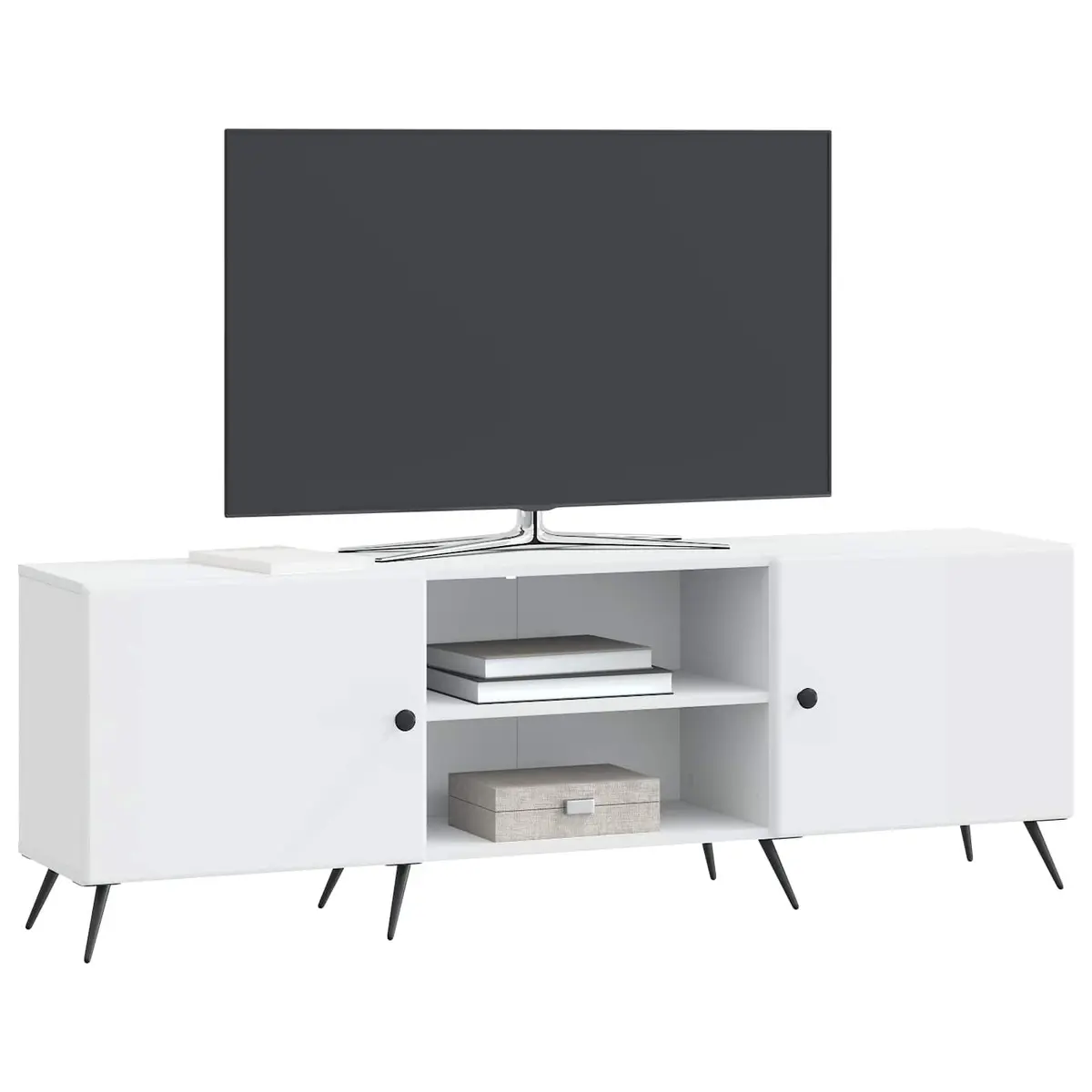 TV Cabinet Vintage White Lowboard Media Unit Engineered Wood Metal Legs 150 x 31 x 50 cm