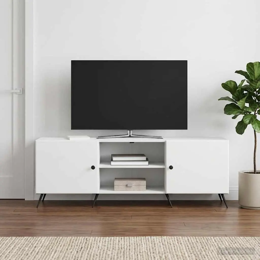 TV Cabinet Vintage White Lowboard Media Unit Engineered Wood Metal Legs 150 x 31 x 50 cm