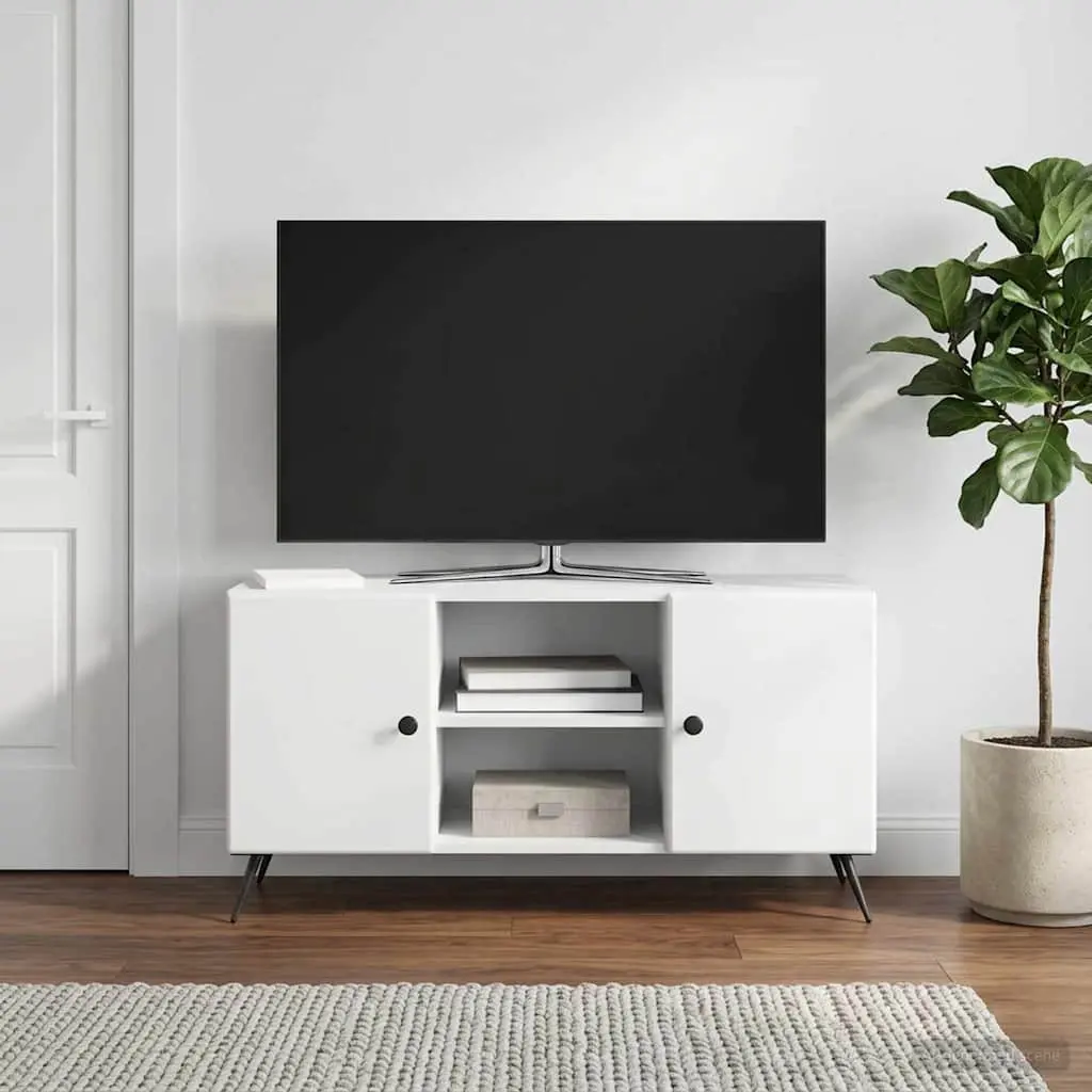 TV Cabinet White 102 x 34.5 x 50 cm Engineered Wood Entertainment Unit Storage