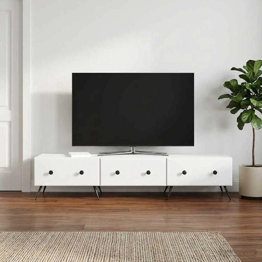 TV Cabinet with Drawer White 147x34.5x30cm Modern Entertainment Unit Storage