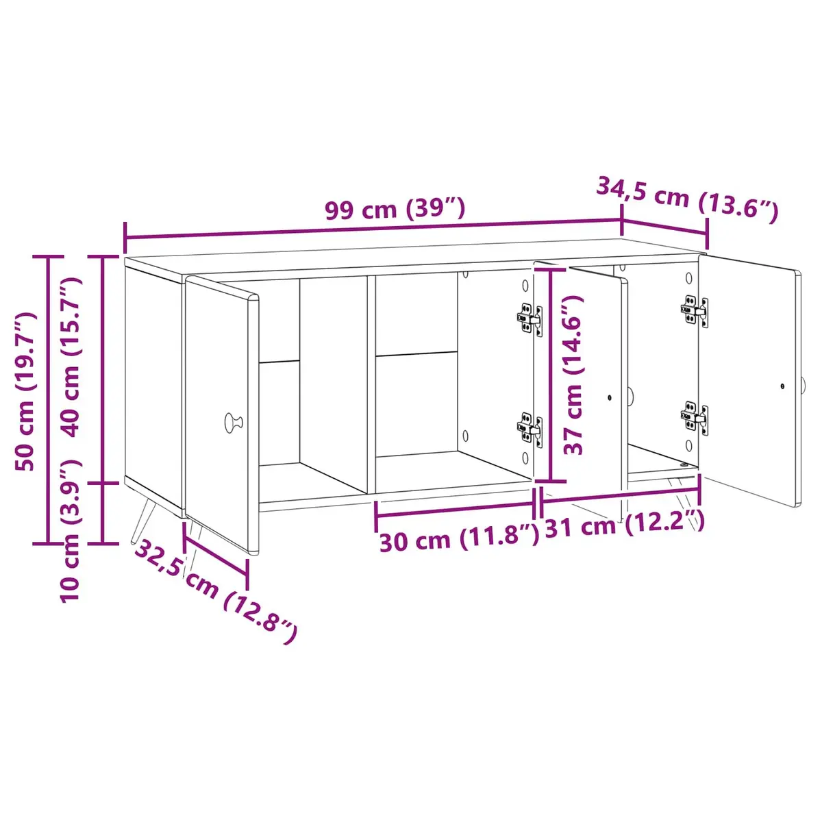 TV Cabinet Modern White 99 x 34.5 x 50 cm Living Room Storage Entertainment Stand Unit