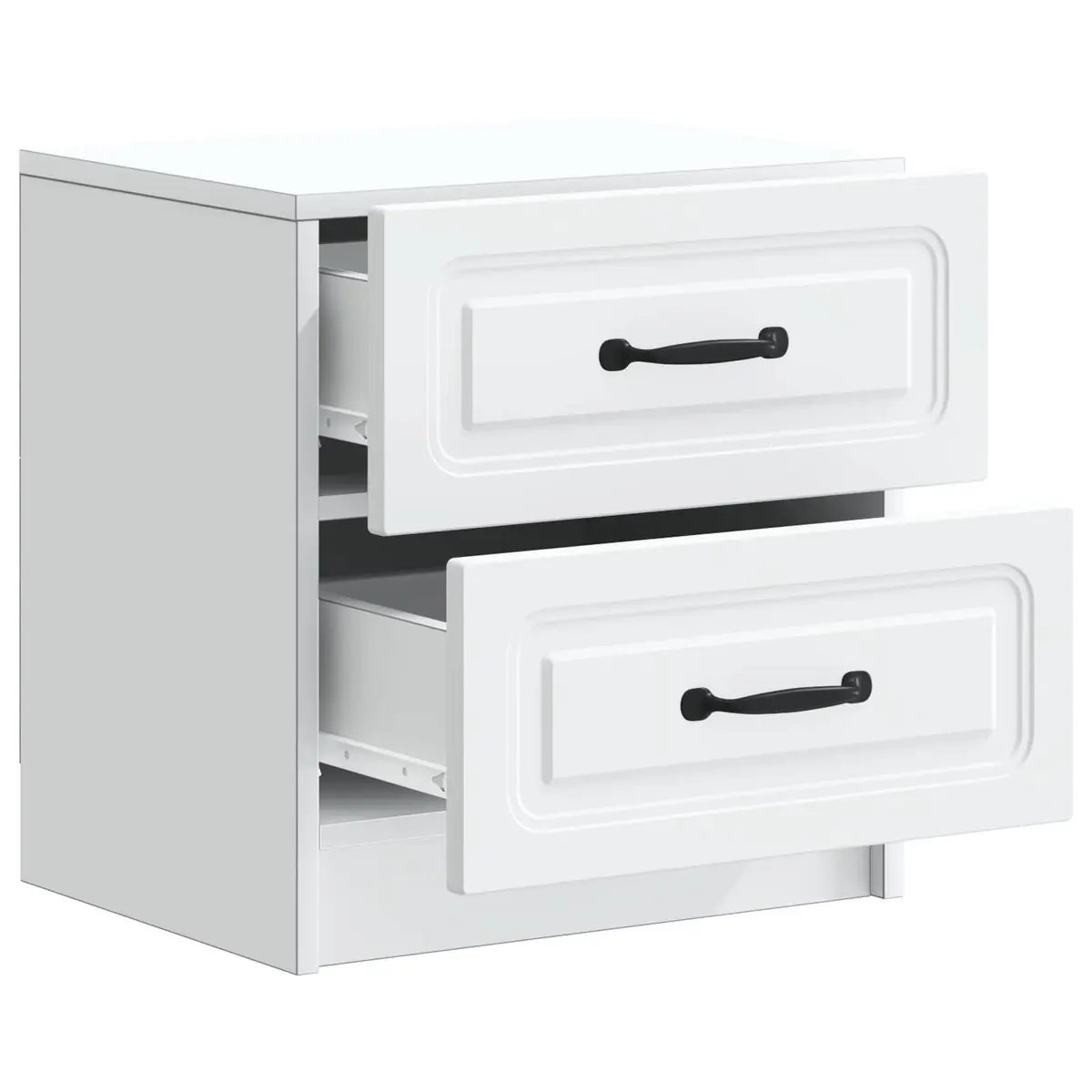 Bedside Cabinet White Vintage Design Engineered Wood Storage Nightstand Table