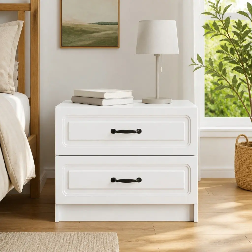 Bedside Cabinet White 62 x 34.5 x 44.5 cm Modern Bedroom Storage Drawer Table