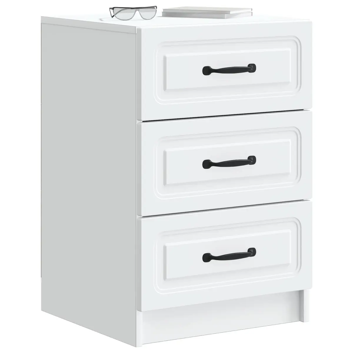 Bedside Cabinet White Vintage Design Engineered Wood Nightstand Storage Drawers