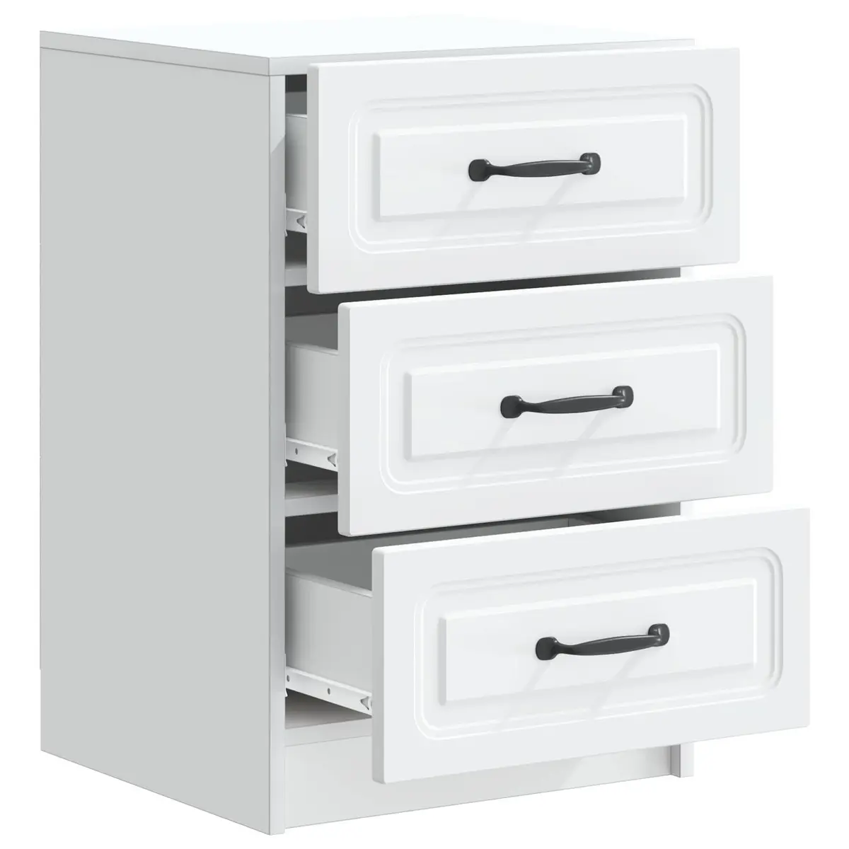 Bedside Cabinet White Vintage Design Engineered Wood Nightstand Storage Drawers