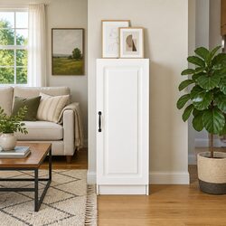White Sideboard Storage Cabinet with Adjustable Shelves and Drawers for Living