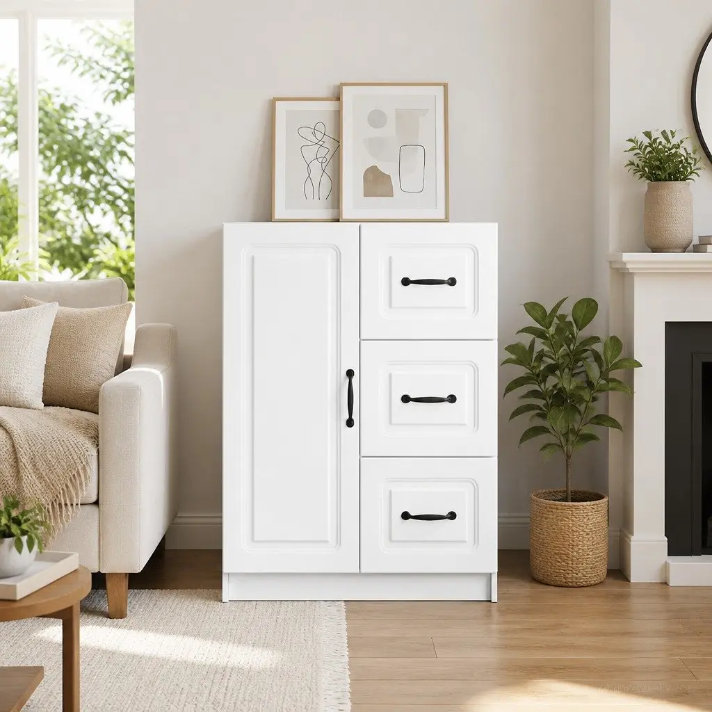 Sideboard Storage Cabinet Modern White Engineered Wood 66cm