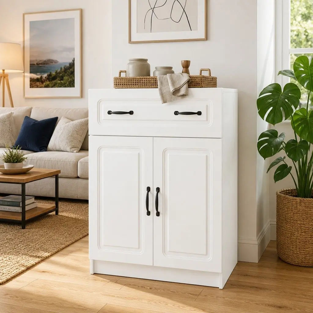 Sideboard Modern White Engineered Wood Storage Cabinet 66 x 34.5 x 87 cm