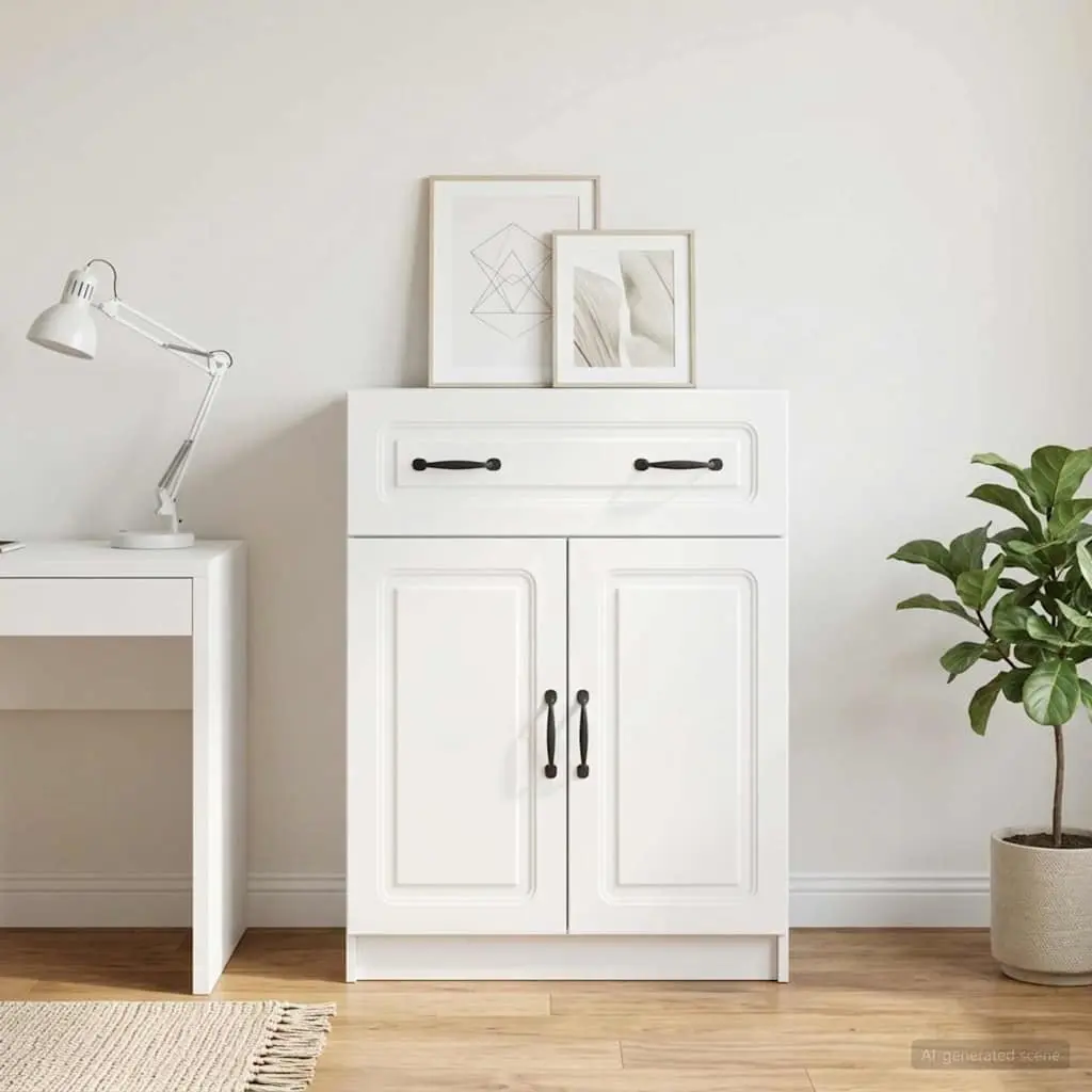 Sideboard Modern White Engineered Wood Storage Cabinet 66 x 34.5 x 87 cm