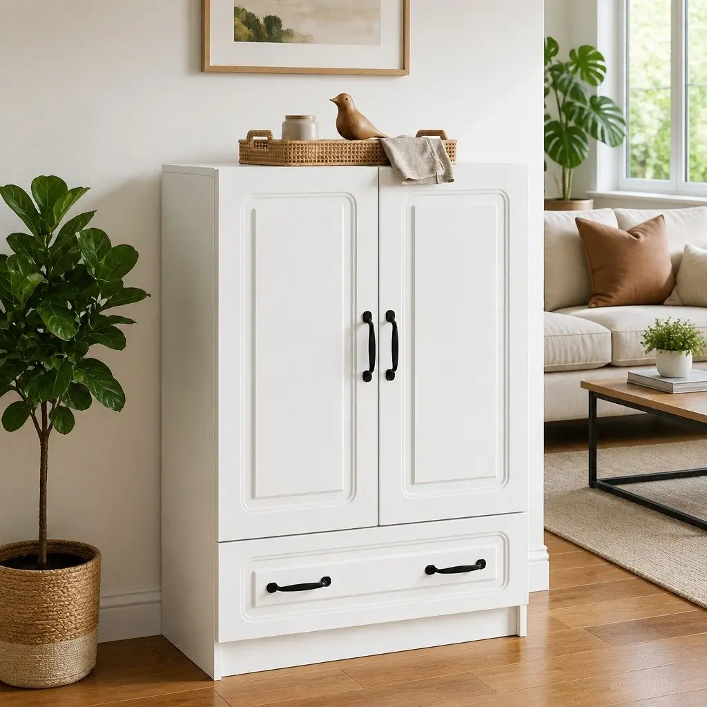 White Sideboard Storage Cabinet 66x34.5x92cm