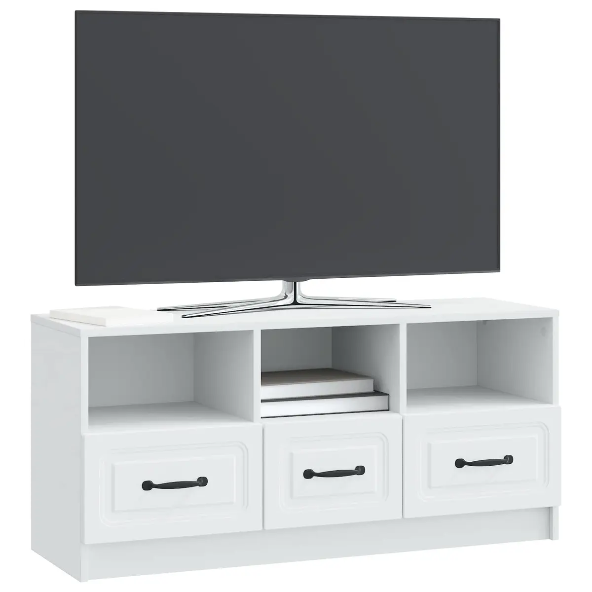 White TV Cabinet with Drawer Modern Living Room Storage Unit 102 x 34.5 x 47 cm
