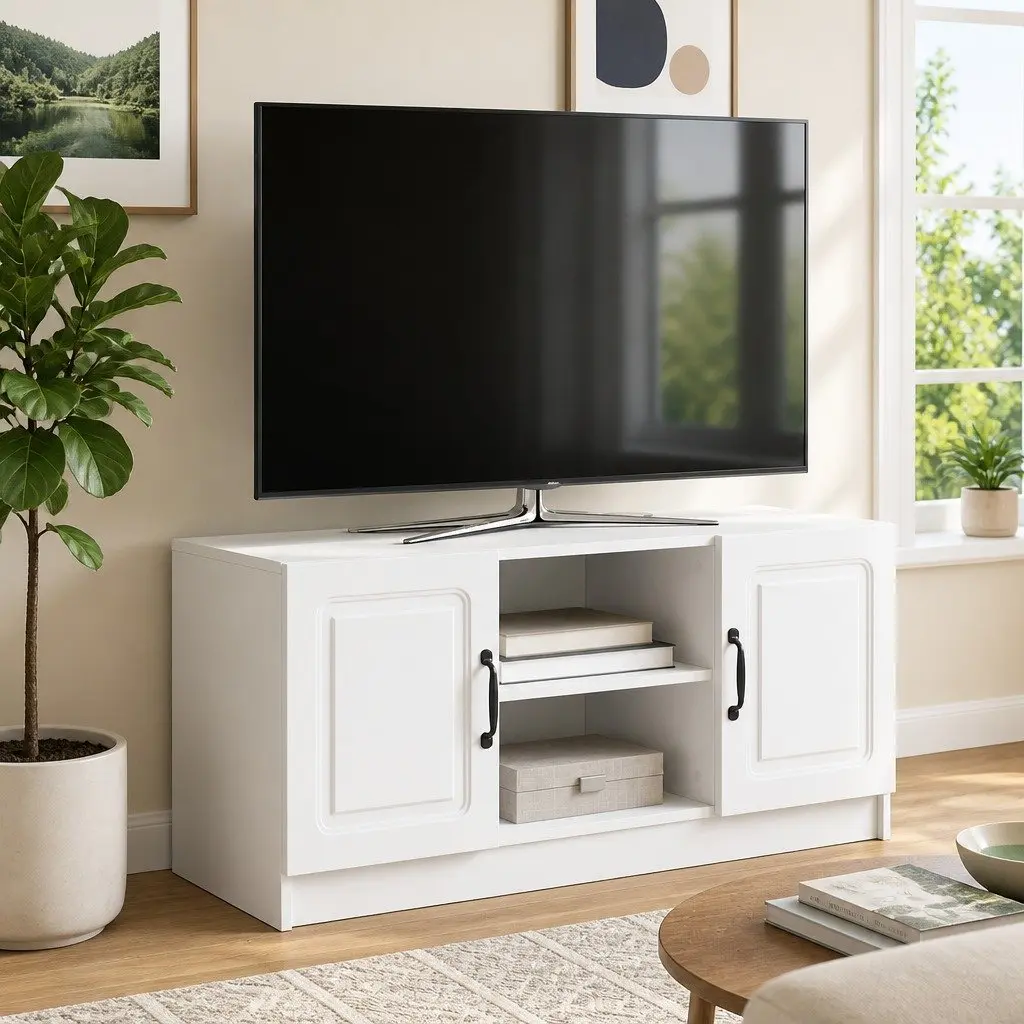 TV Cabinet Modern White Engineered Wood Media Storage Unit 102 x 34.5 x 47 cm