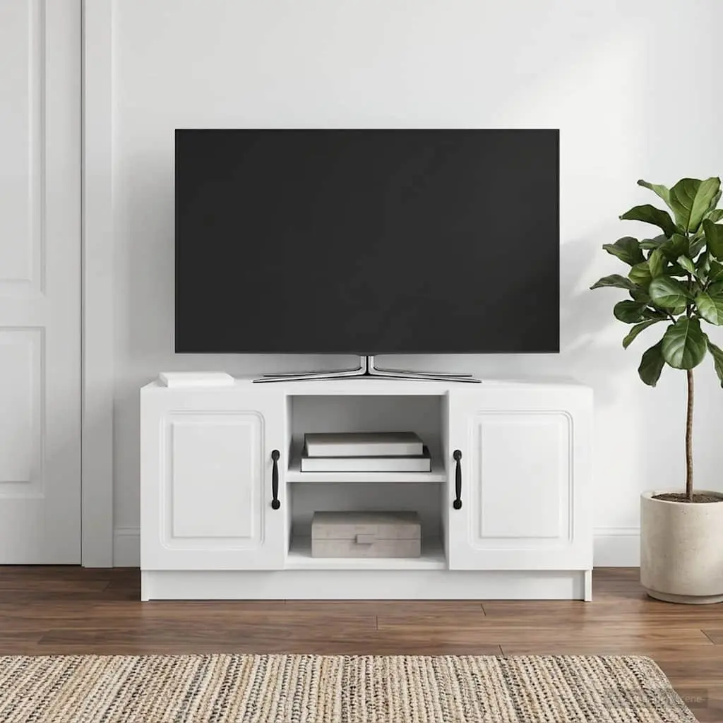 TV Cabinet Modern White Engineered Wood Media Storage Unit 102 x 34.5 x 47 cm