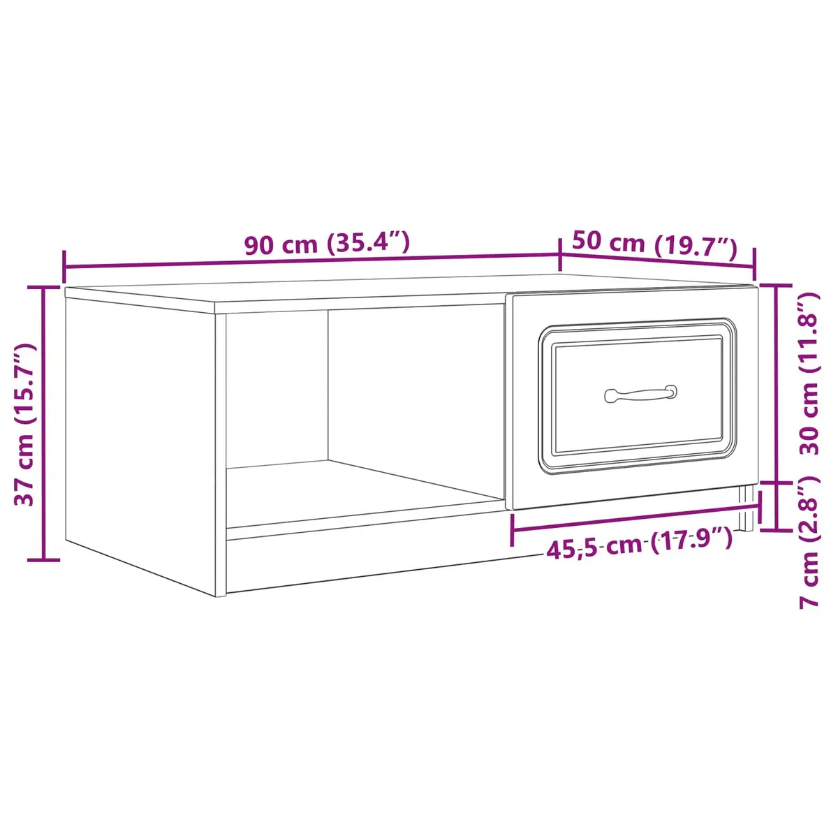 Coffee Table White Engineered Wood 90 x 50 x 37 cm Storage Accent Table with Swing Doors