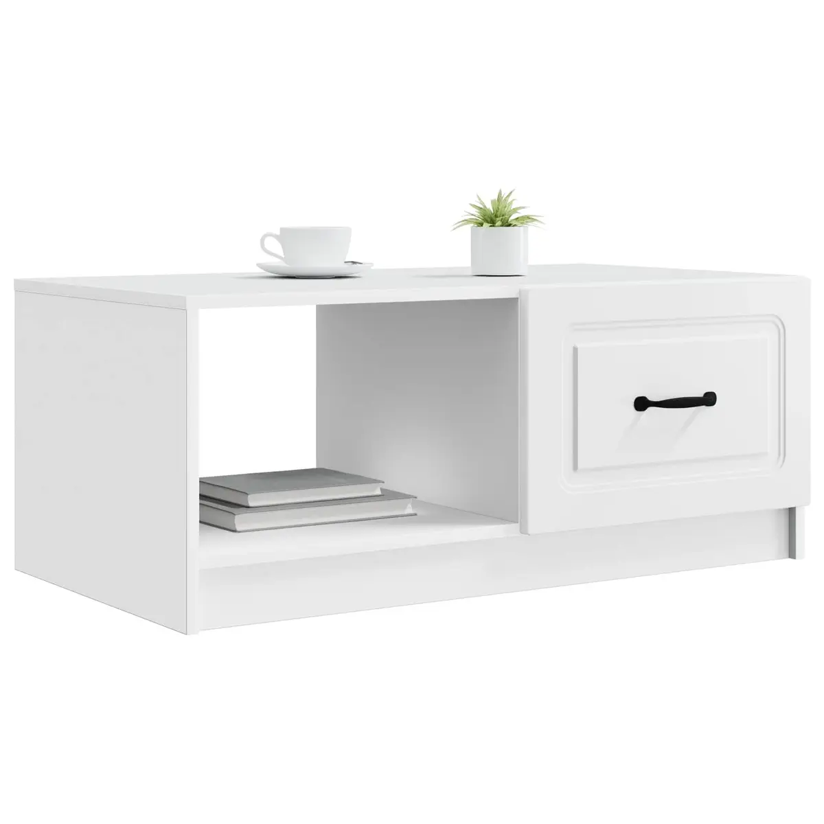 Coffee Table White Engineered Wood 90 x 50 x 37 cm Storage Accent Table with Swing Doors