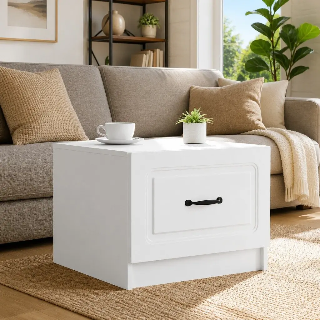 White Coffee Table with Storage Drawer
