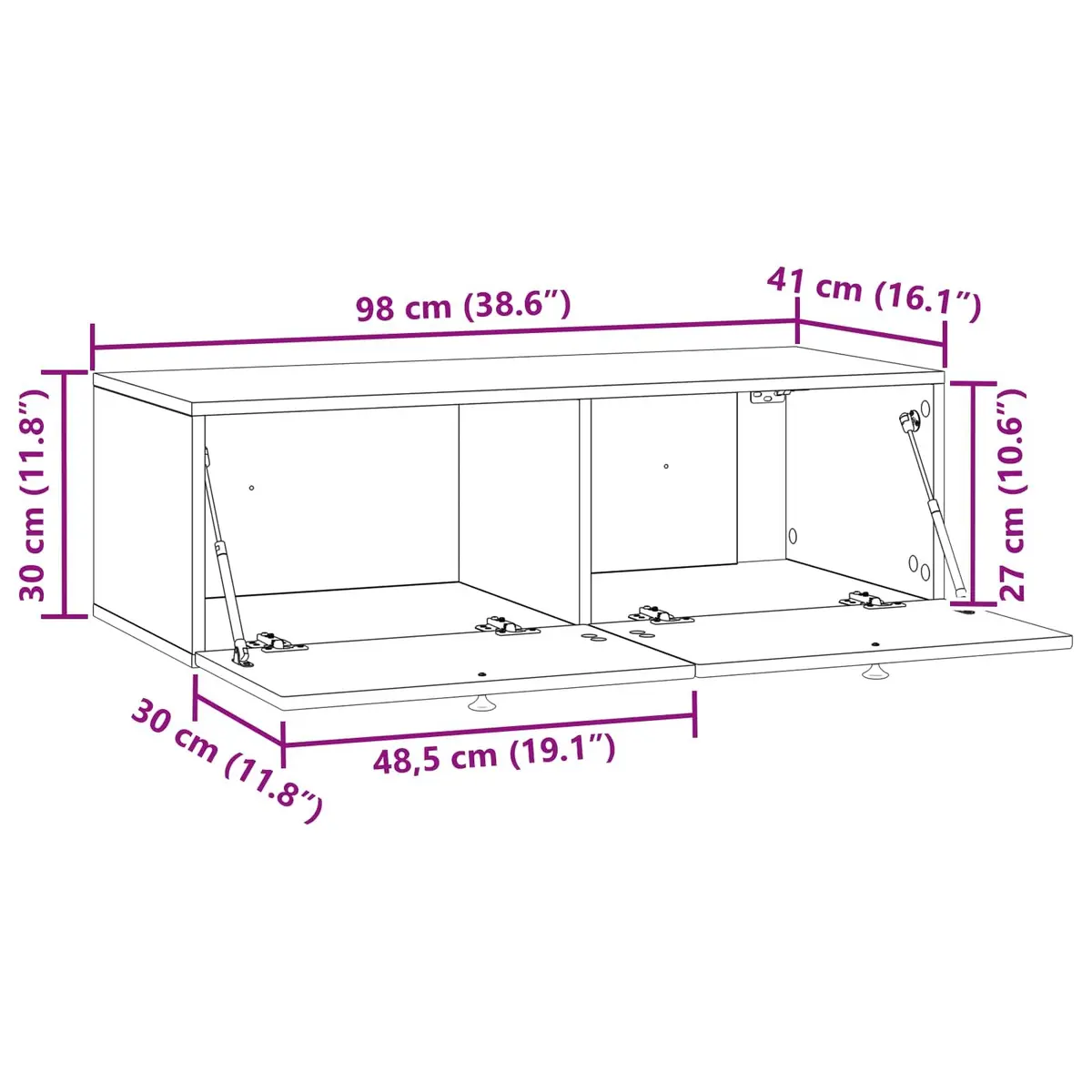 Wall-Mounted TV Cabinet White Modern Living Room Entertainment Storage Unit 98cm