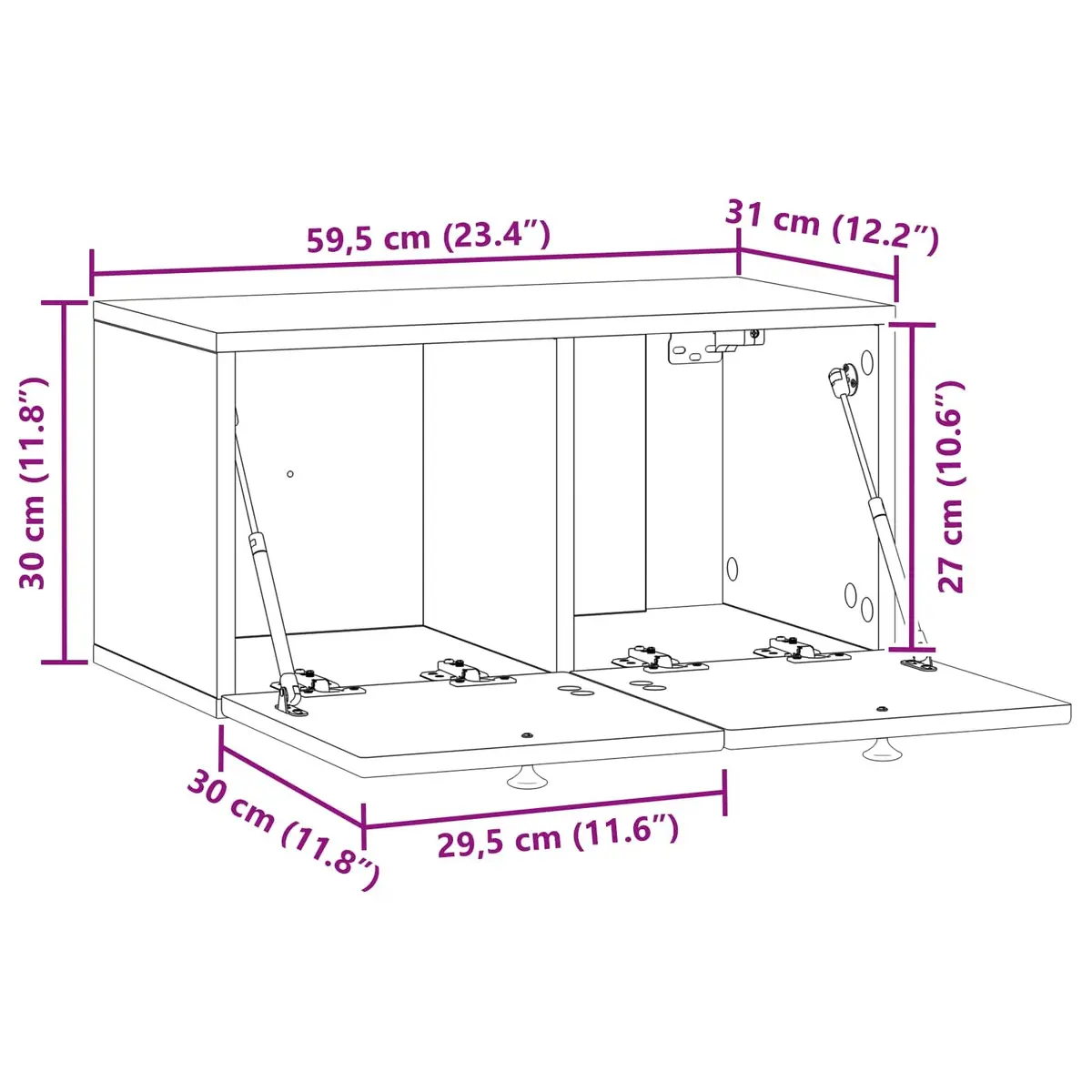 Wall-Mounted TV Cabinet White Modern Storage Unit 59.5 x 31 x 30 cm