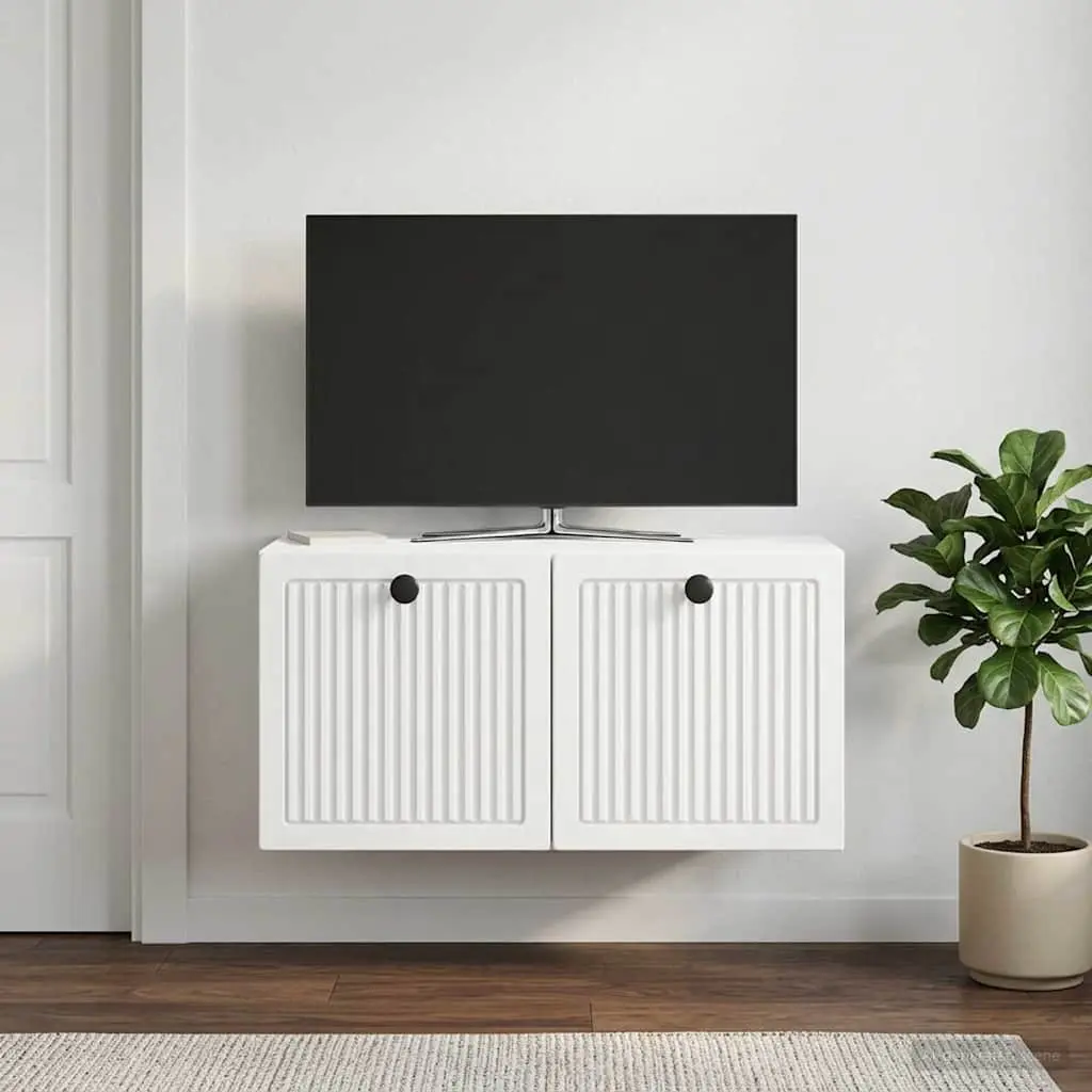 Wall-Mounted TV Cabinet White Modern Storage Unit 59.5 x 31 x 30 cm