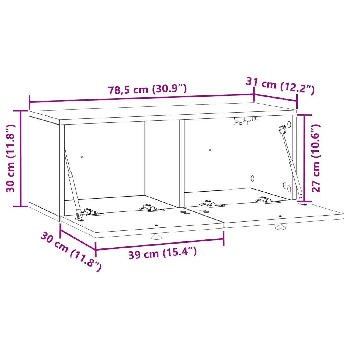 Wall-Mounted TV Cabinet Modern White Storage Unit 78.5 x 31 x 30 cm