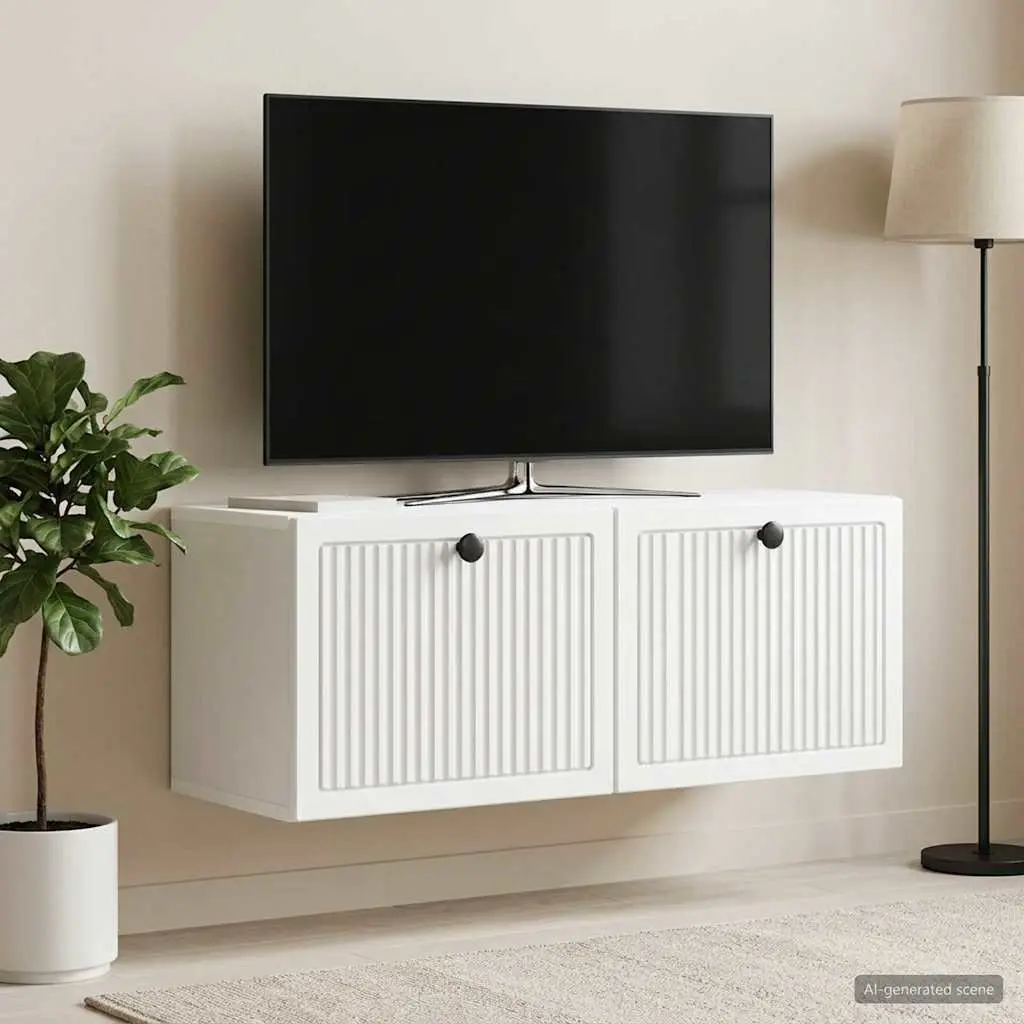 Wall-Mounted TV Cabinet Modern White Storage Unit 78.5 x 31 x 30 cm