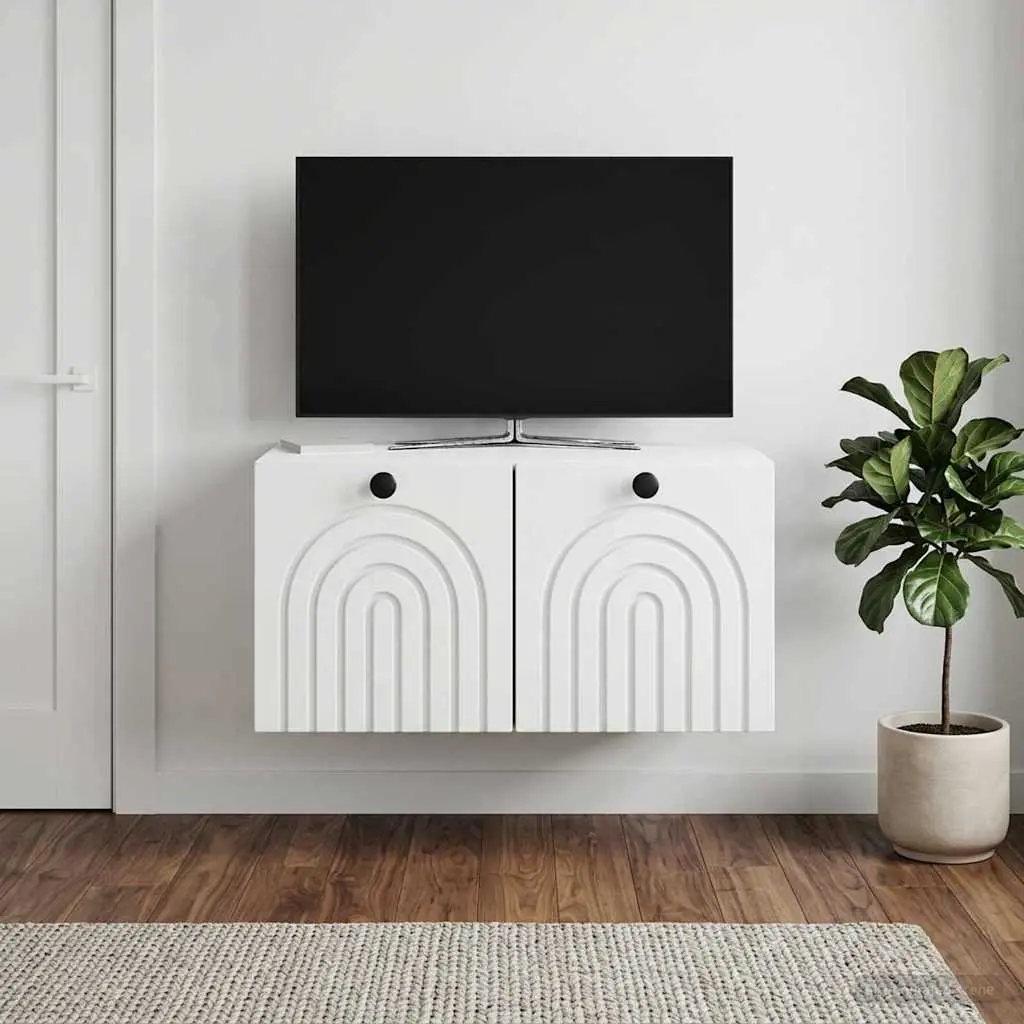 Wall-Mounted TV Cabinet White Modern Living Room Storage Engineered Wood