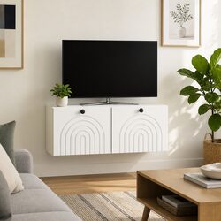 Wall-Mounted TV Cabinet White Storage Unit Living Room Media Organizer 78.5cm