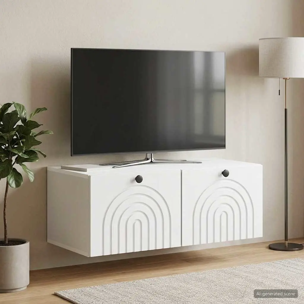 Wall-Mounted TV Cabinet White Storage Unit 78.5cm