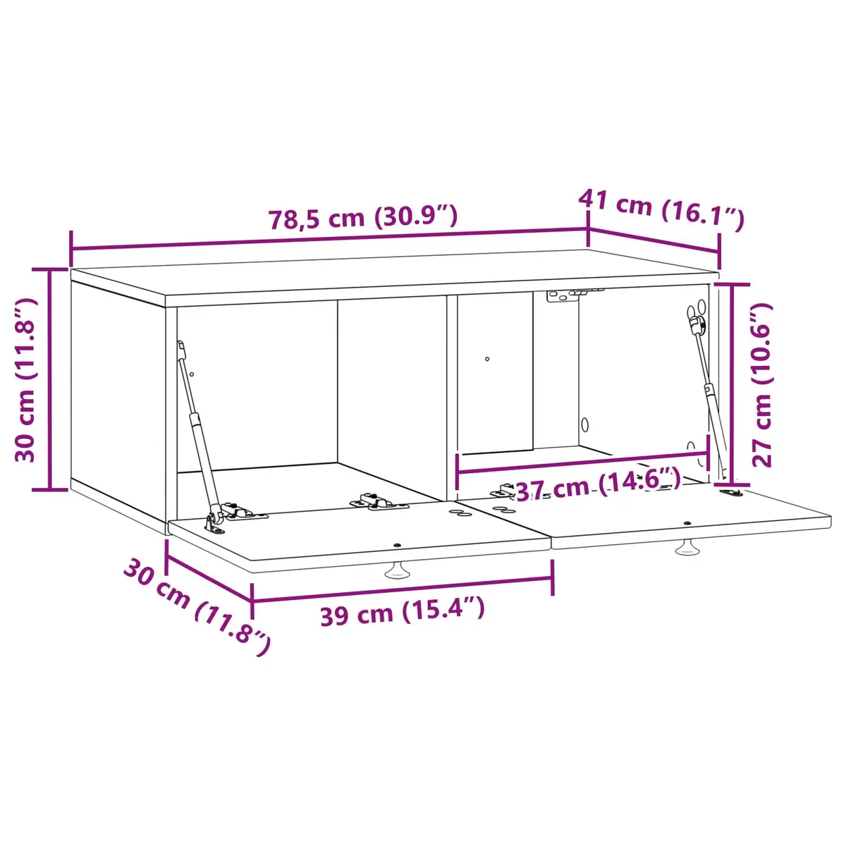 Wall-Mounted TV Cabinet White Storage Unit 78.5cm