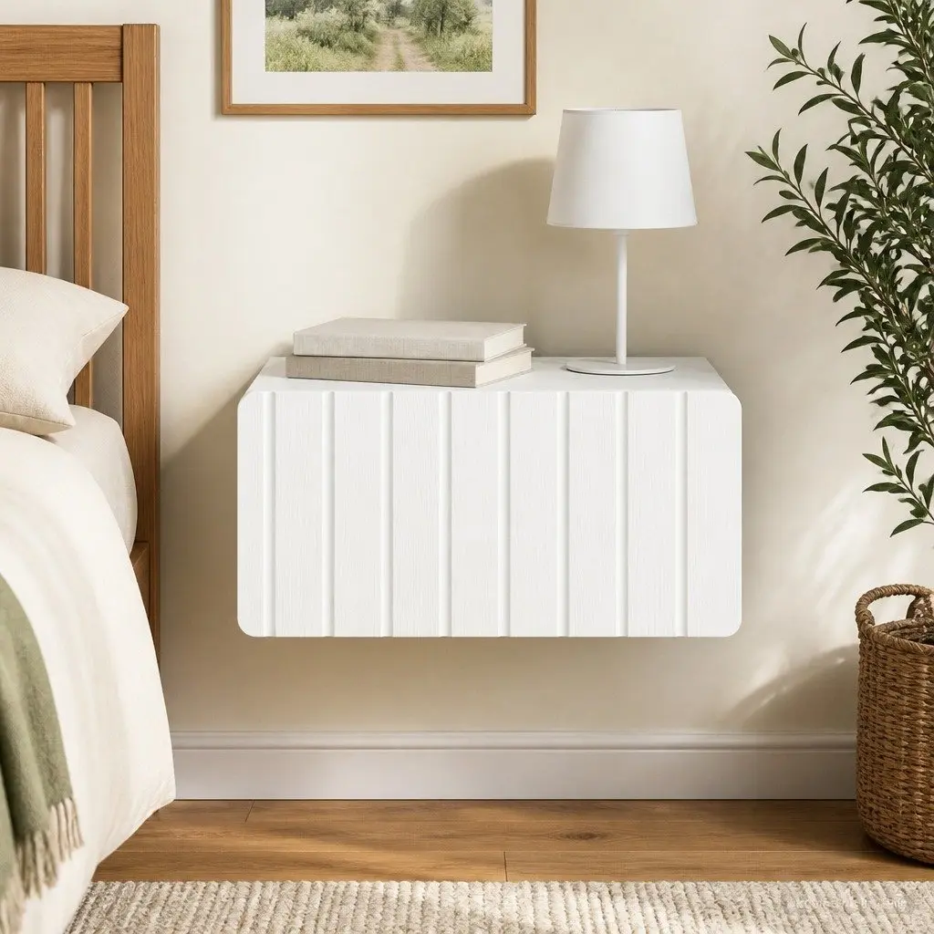 Wall-Mounted Bedside Cabinet Storage Unit White Bedroom Furniture Drawer