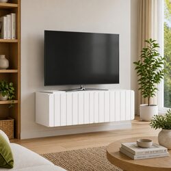 Wall-Mounted TV Cabinet 98x31x30cm White Modern Storage Unit Living Room