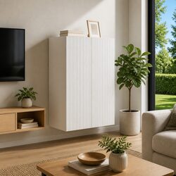 Wall-Mounted Storage Cabinet White 66 x 34.5 x 90 cm Modern Home Organiser