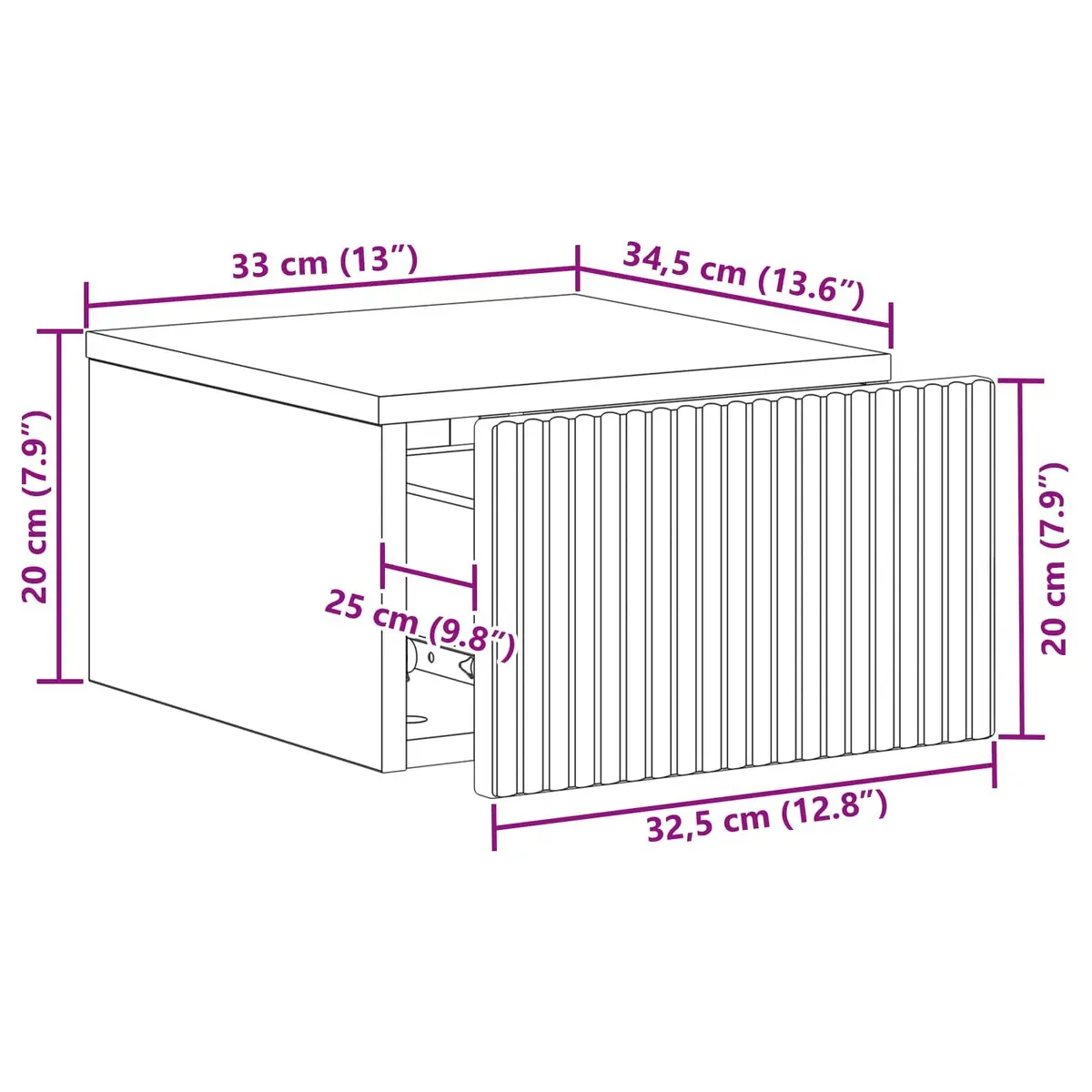Wall-Mounted Bedside Cabinet with Drawers 33x34.5x20cm