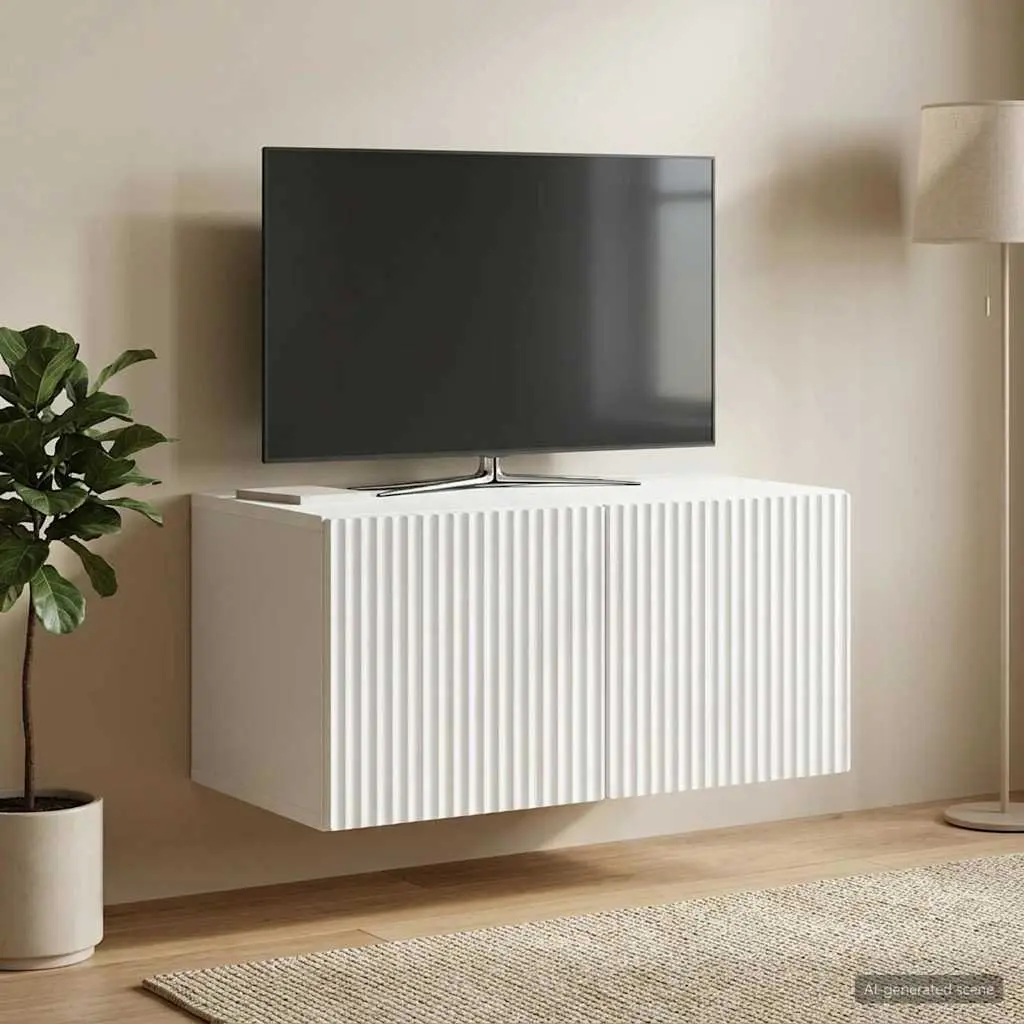 White Wall-Mounted TV Cabinet Storage Unit Modern Engineered Wood 59.5 x 41 x