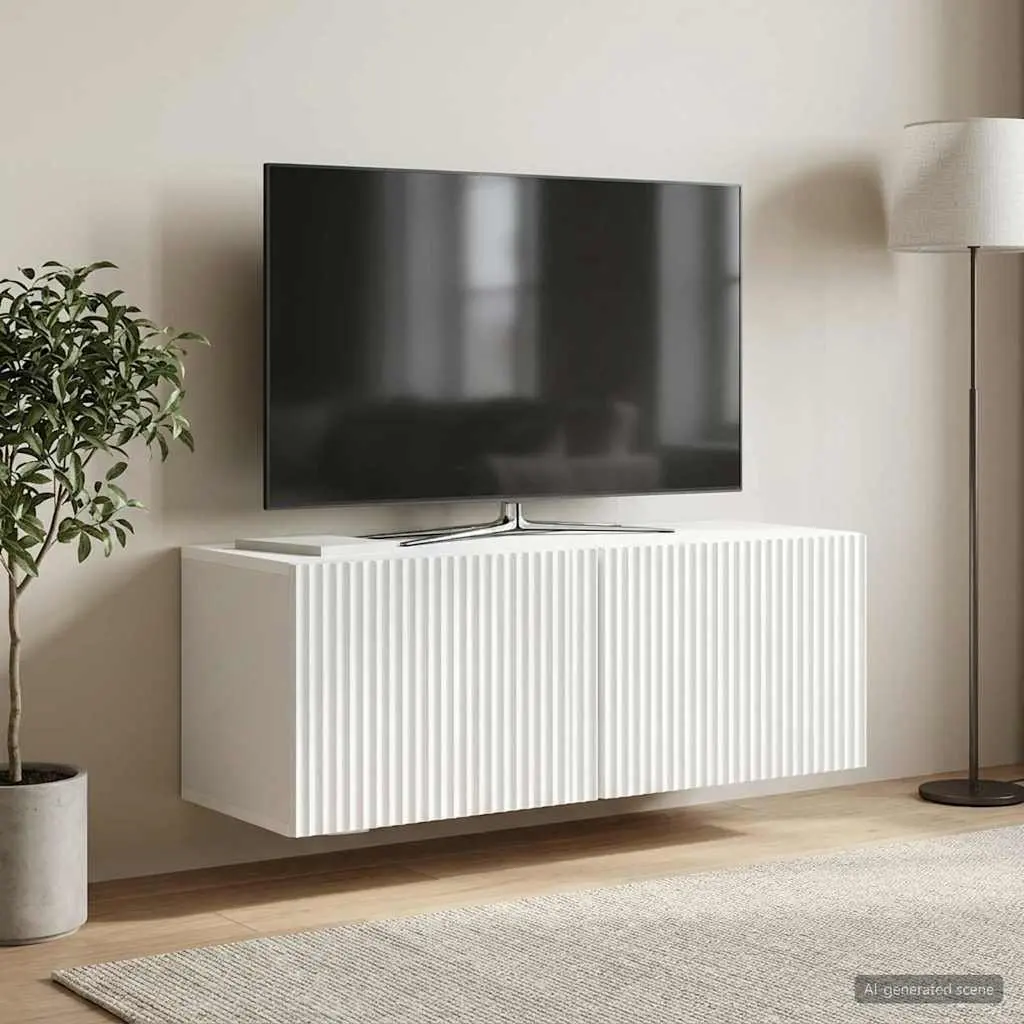 Wall-Mounted TV Cabinet White Modern Storage Unit Living Room Entertainment