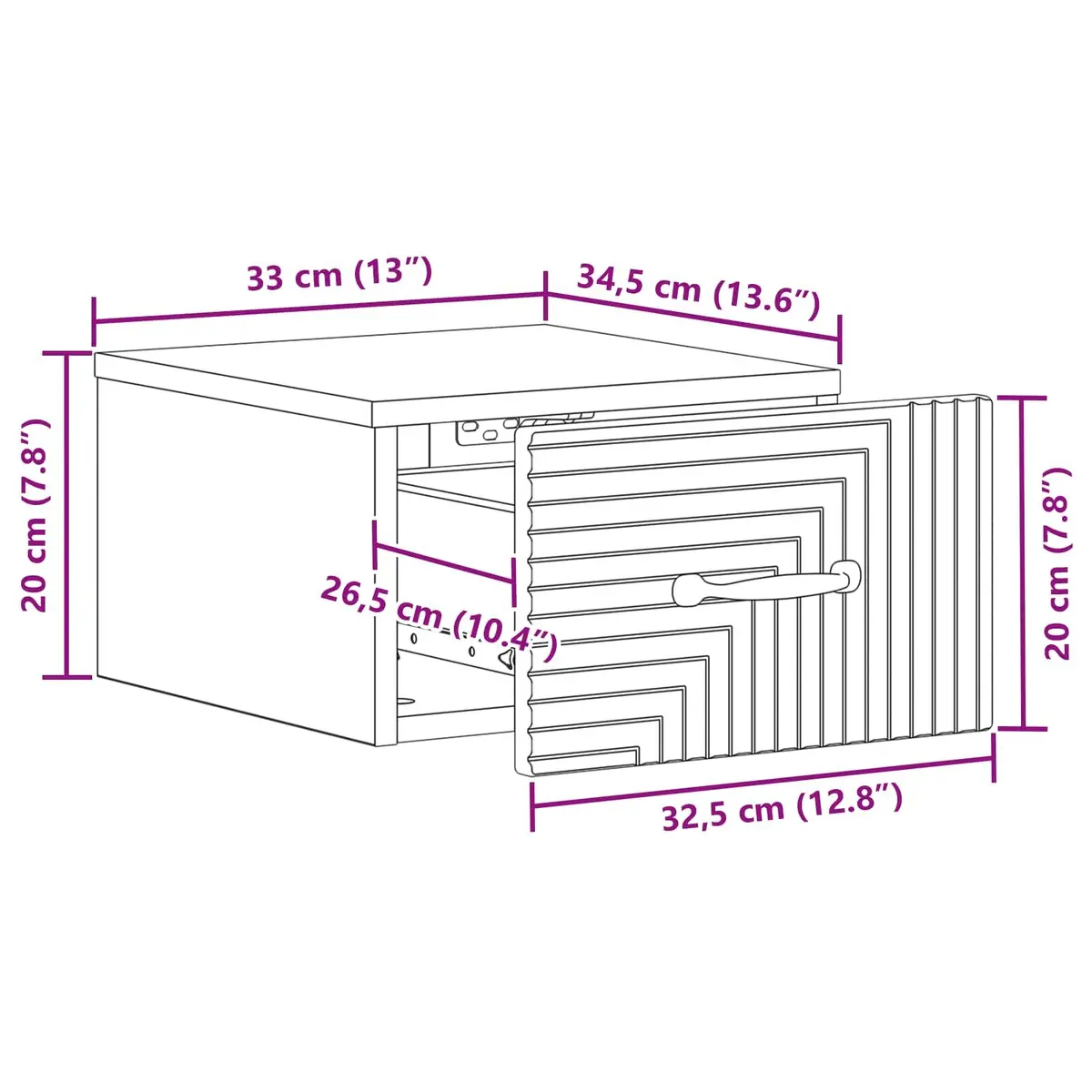 Wall-Mounted Cabinet White Bedroom Storage Table with Drawer and Compartment 34.5x33x20cm