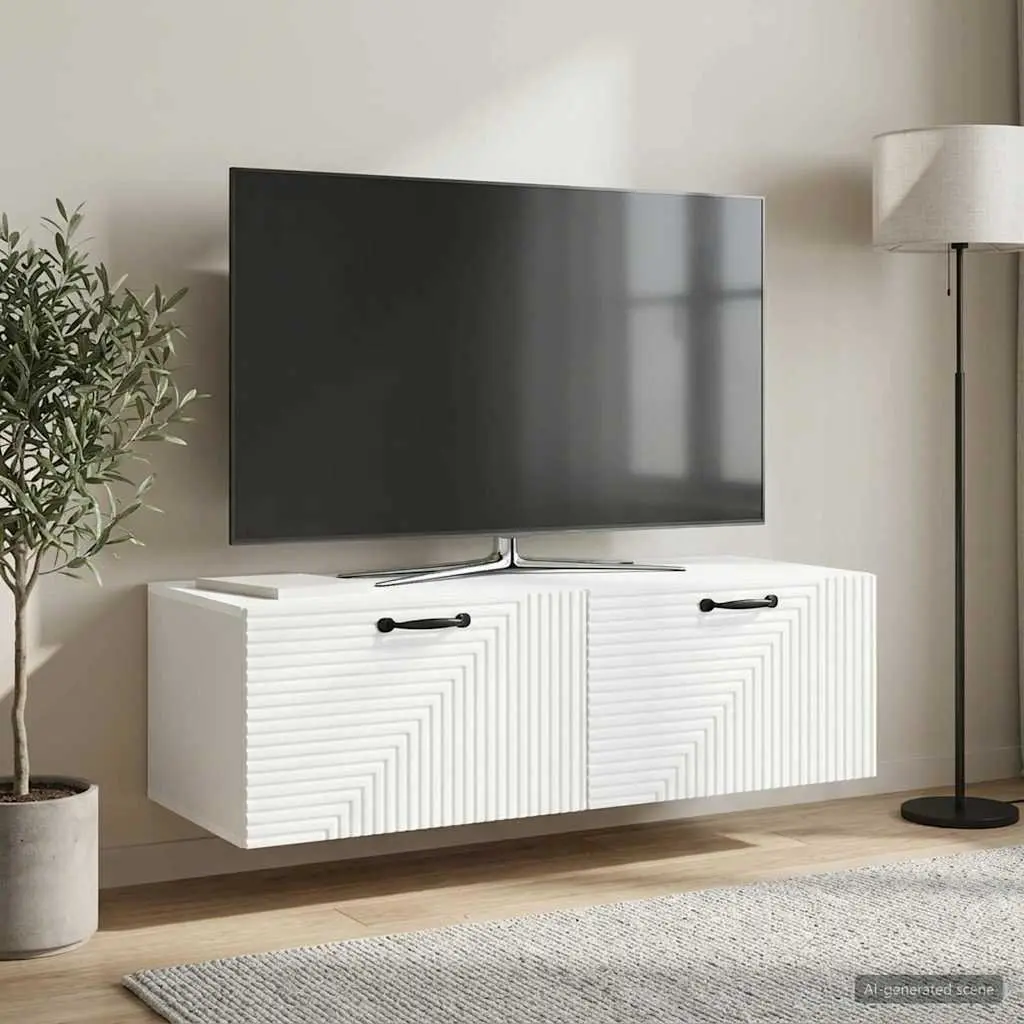 Wall-Mounted TV Cabinet White Modern Living Room Storage Unit 98x41x30cm