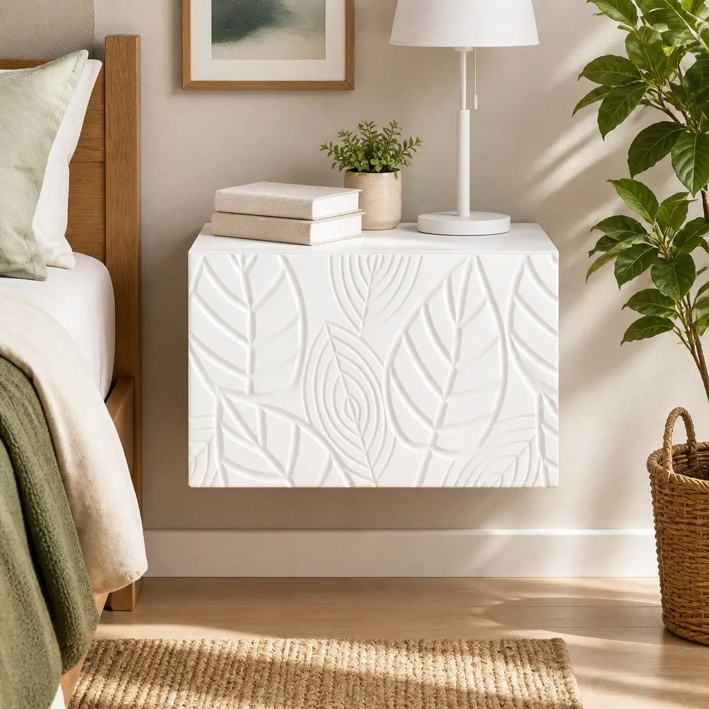 Wall-Mounted Side Table Modern Compact White Storage Drawer