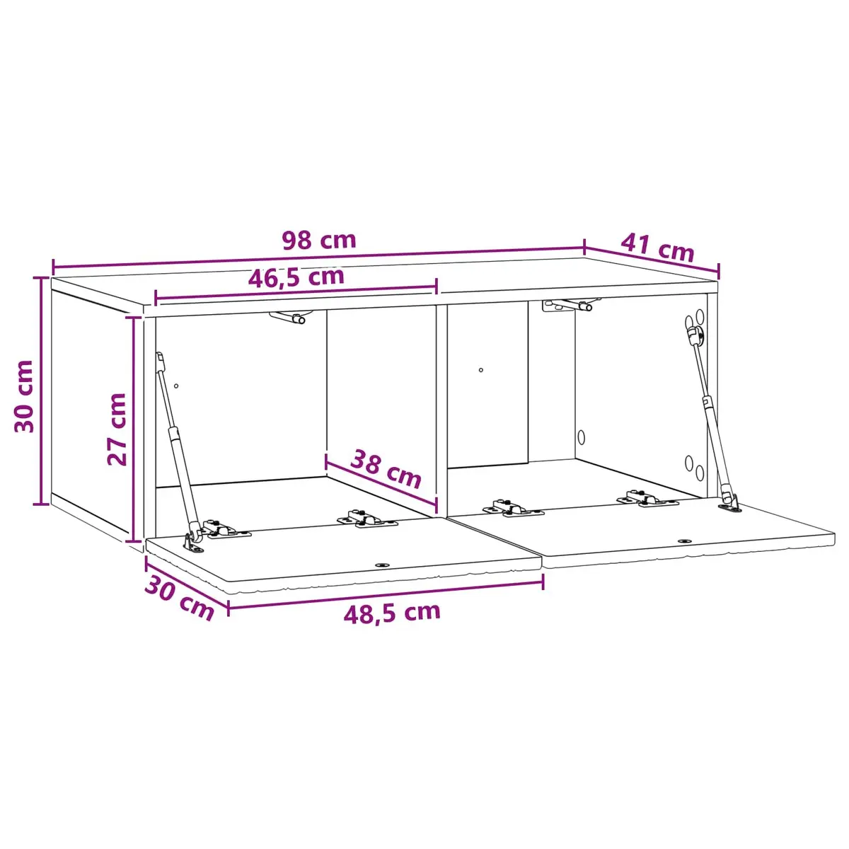 Wall-Mounted TV Cabinet White 98x41x30cm Storage Unit with Hinged Doors