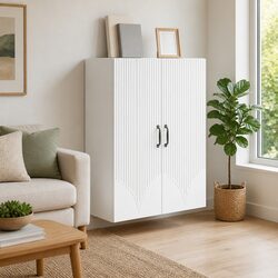 Wall-Mounted Storage Cabinet White 66 x 34.5 x 90 cm Engineered Wood Shelves