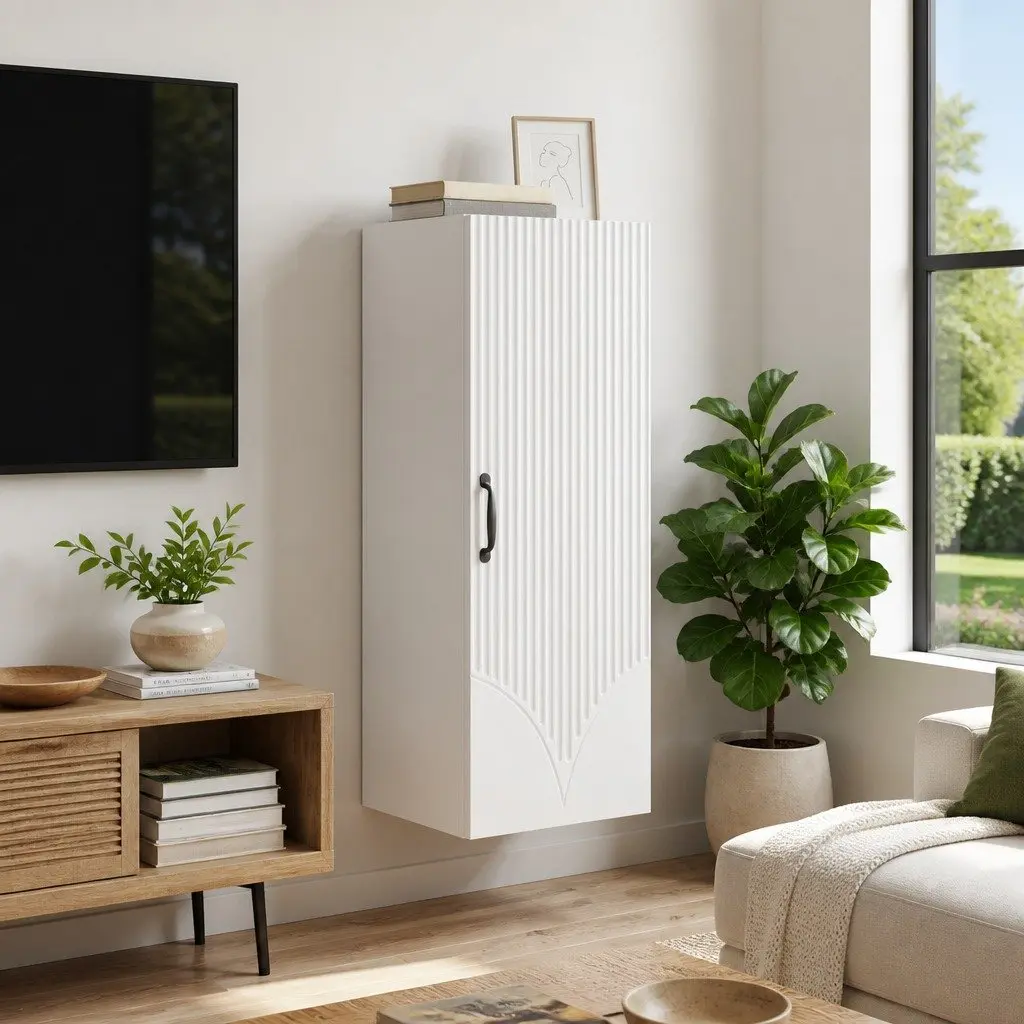 Wall-Mounted Storage Cabinet Modern White Engineered Wood 90cm
