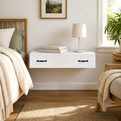 Wall-Mounted Side Table White Storage Cabinet Modern Minimalist Design Rectangle