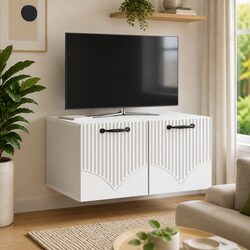 Wall-Mounted TV Cabinet White Modern Storage Unit Living Room Media Console