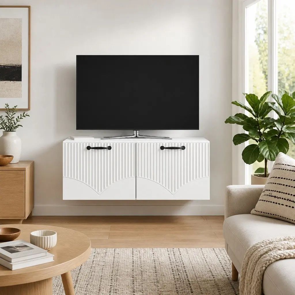 Wall-Mounted TV Cabinet White Modern Storage Unit 78.5 x 41 x 30 cm
