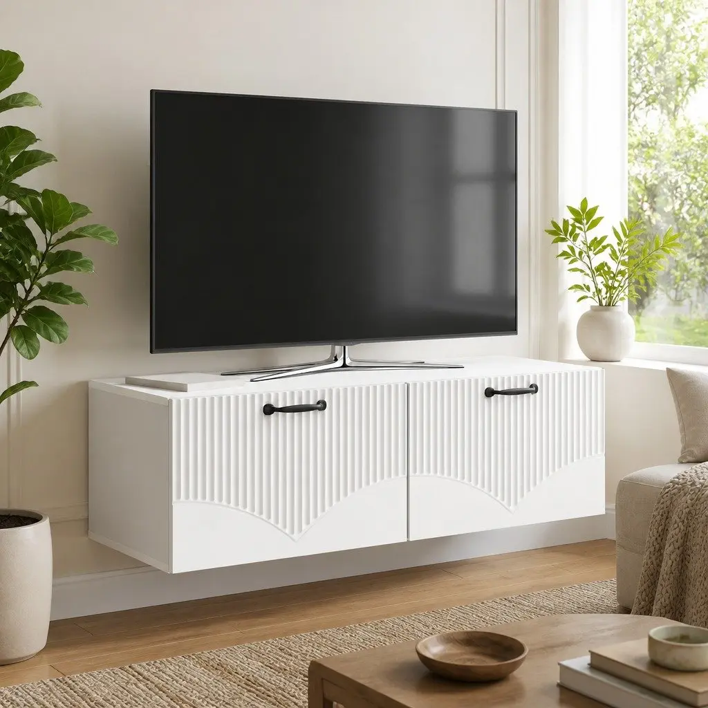 Wall-Mounted TV Cabinet White 98x41x30cm Modern Media Storage Unit